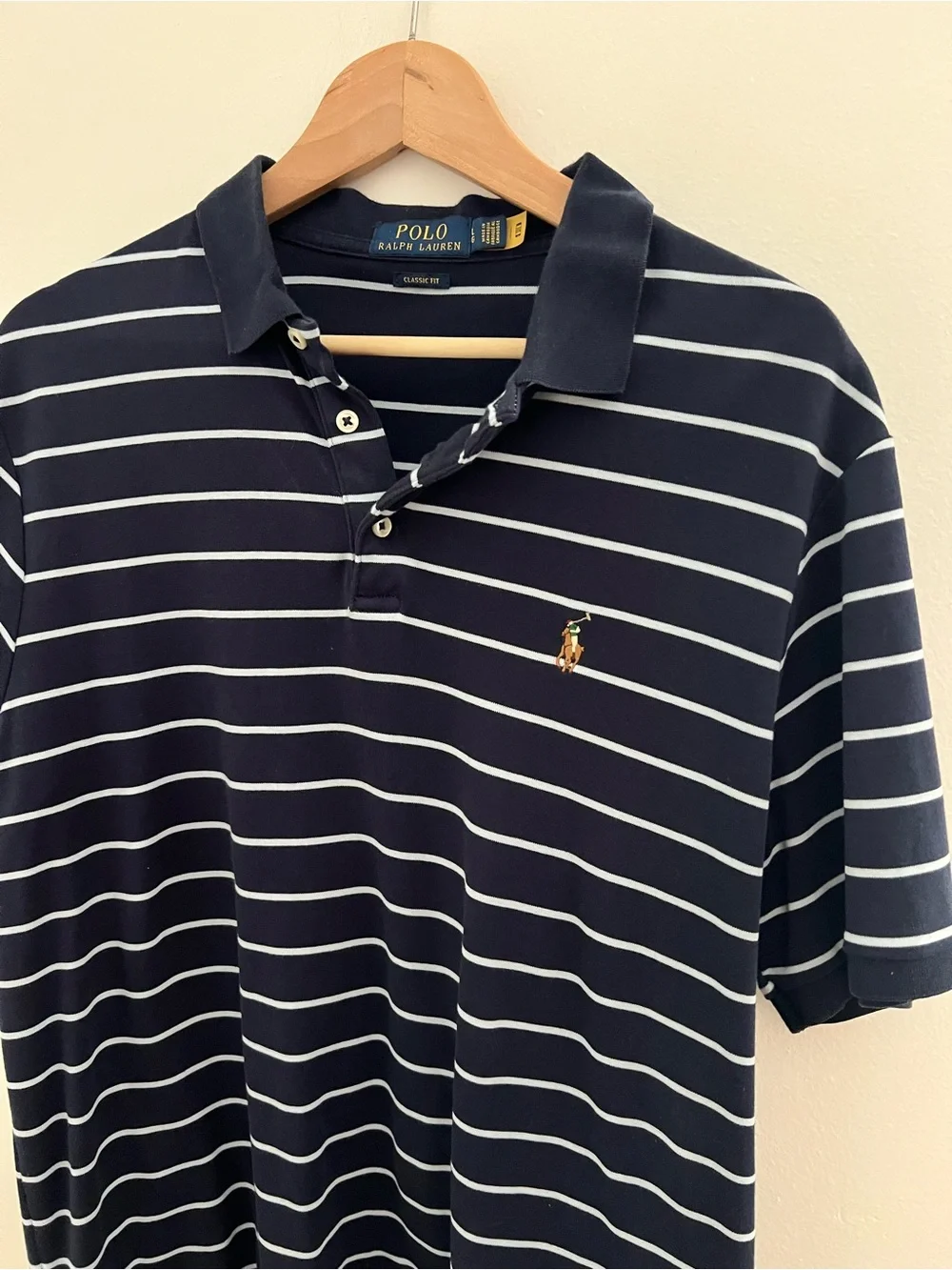 Ralph Lauren Navy and White Striped Polo Shirt